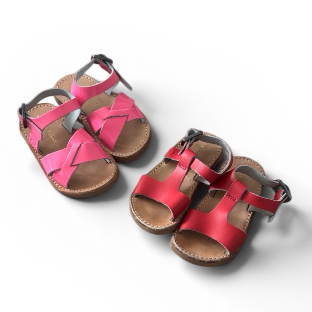 Freshly Picked Size 4 Toddler pink and Red Leather Kids Sandals Bundle